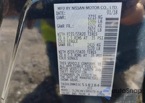 2018 Infiniti Qx60 z USA, uszkodzony, nr VIN 5N1DL0MM3JC518184